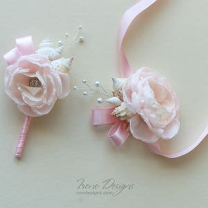 Handmade Pale pink seashell boutonniere. Seashell boutonniere. Boutonniere for beach wedding. Boutonniere for groom image 3