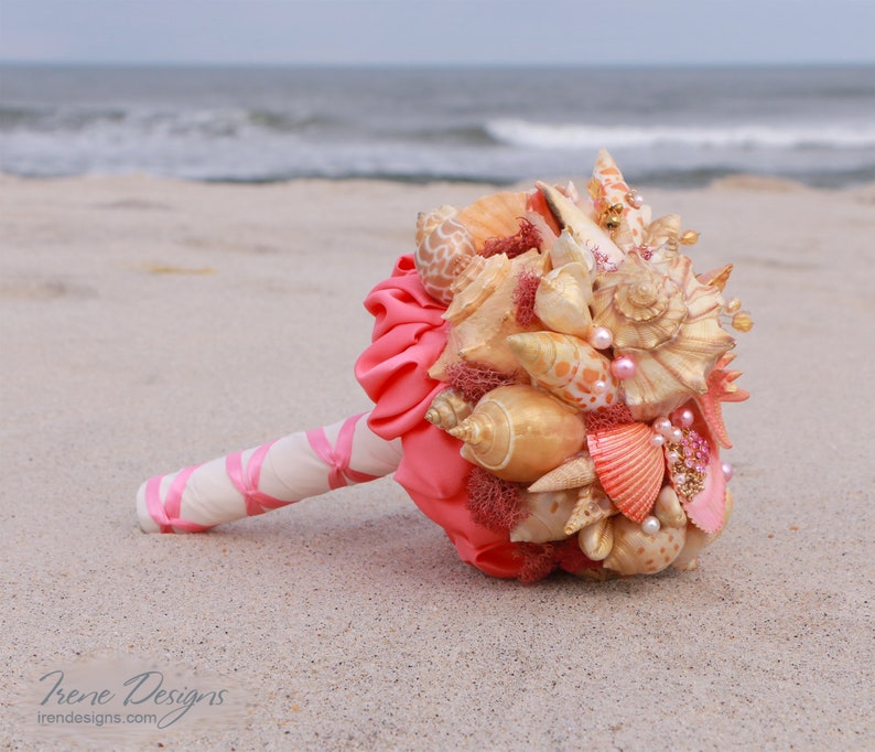 Handmade Coral Gold And Pink Seashells Hair Comb. Starfish Pearls Crystal Headpiece. Beach Wedding Head Piece image 6