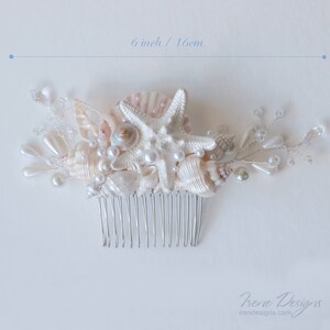 Handmade Coral Gold And Pink Seashells Hair Comb. Starfish Pearls Crystal Headpiece. Beach Wedding Head Piece image 5