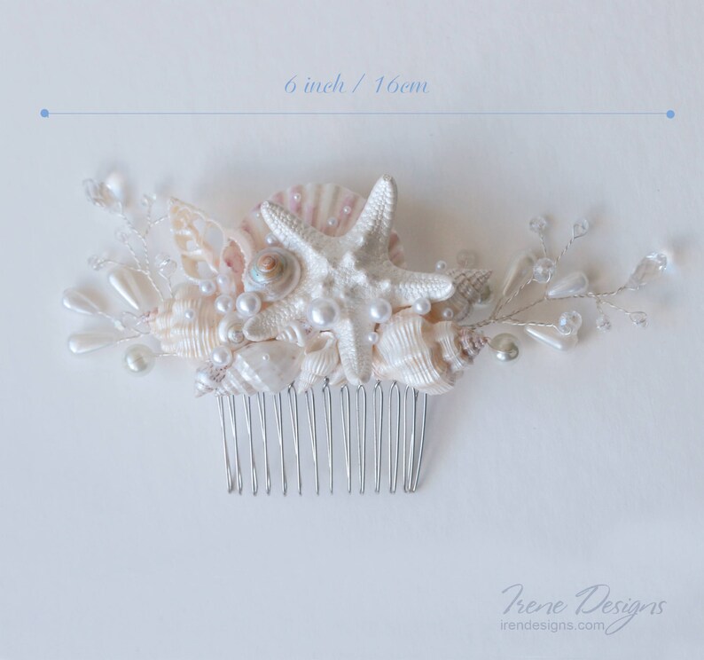 Handmade Coral Gold And Pink Seashells Hair Comb. Starfish Pearls Crystal Headpiece. Beach Wedding Head Piece image 5