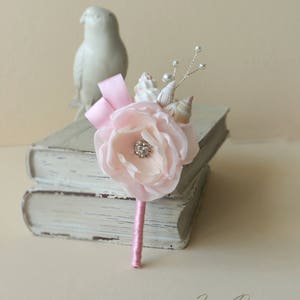 Handmade Pale pink seashell boutonniere. Seashell boutonniere. Boutonniere for beach wedding. Boutonniere for groom image 1