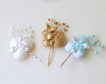 Handmade One seashell bobby pin. Beach wedding hair accessories. Nautical wedding headpiece. Mermaid bobby pin