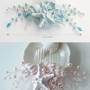 Pale Pink Beach Wedding Hair Comb. Seashell and Pearls Crystals Hair Comb. Beach Wedding Headpiece. Beaded Hair Comb. image 5