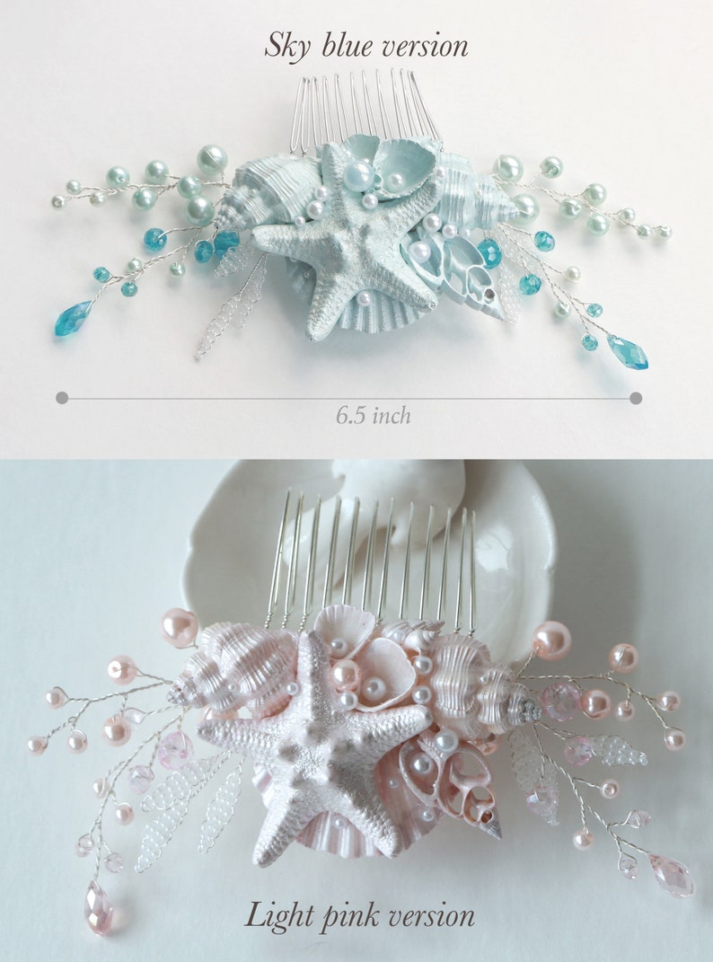Pale Pink Beach Wedding Hair Comb. Seashell and Pearls Crystals Hair Comb. Beach Wedding Headpiece. Beaded Hair Comb. image 5