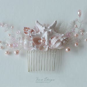 Pale Pink Beach Wedding Hair Comb. Seashell and Pearls Crystals Hair Comb. Beach Wedding Headpiece. Beaded Hair Comb. image 4