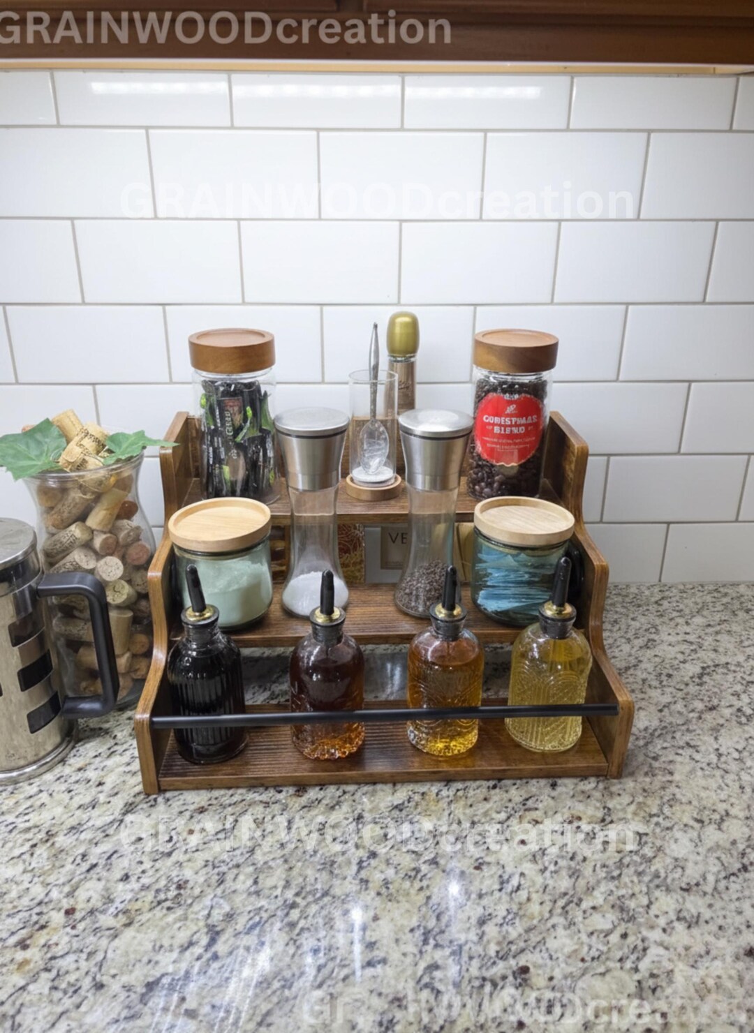 3 Tier Wooden Coffee Syrup Rack Organizer | Display Shelf | Coffee Bar ...