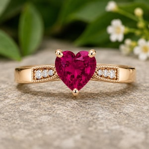 Rose Gold Plated Heart Cut Red CZ Ring Ruby Red Stone Promise Ring  Romantic Gift for Her Vintage Inspired Engagement Ring
