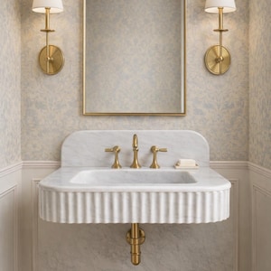 Handmade Carrara Marble Sink, Custom Size Wall Mounted Fluted Basin, Natural Stone Washbasin image 2