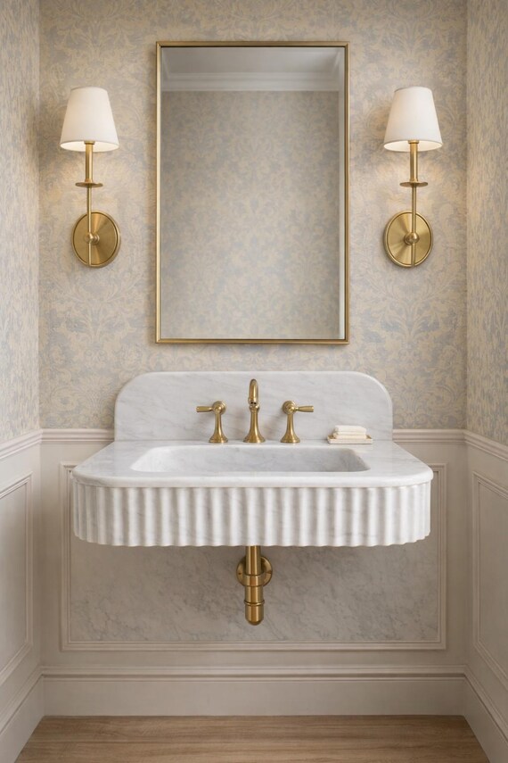 Handmade Carrara Marble Sink Vanity - Custom Wall Mount Fluted Basin