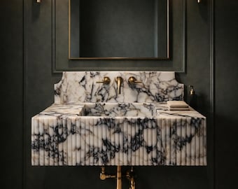 Handgefertigte Marmor Waschbecken Calacatta Viola - Geriffelte an der Wand befestigte Badezimmer Eitelkeit