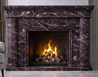 Marmor Kamin Mantel Rosso Levanto - Naturstein Kaminumrandung - Geriffelte Custom Größe Mantel