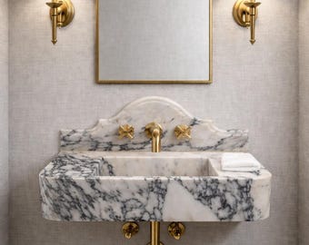 Calacatta Viola-Marmor an der Wand befestigter Waschtisch, Luxussteinbecken, kundenspezifisches Badezimmer