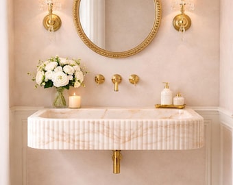 Calacatta Gold Marmor Waschbecken - Gerillte Vorderwand Waschbecken