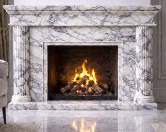 Marmor Kamin Mantel Calacatta Viola - Naturstein Kaminumrandung - Geriffelte Sondergröße Mantel