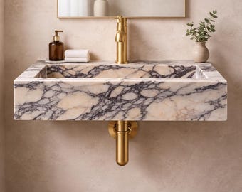 Calacatta Viola Marmor Waschbecken, An der Wand befestigtes Badezimmer Waschbecken, Benutzerdefinierte Naturstein Waschbecken Eitelkeit