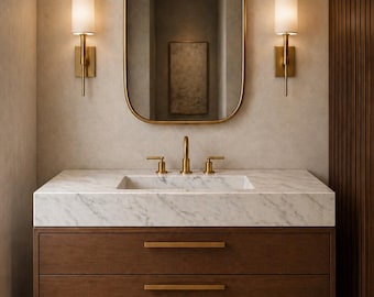 特注カララ大理石シンク、手作りの天然石洗面器、高級フローティング洗面化粧台