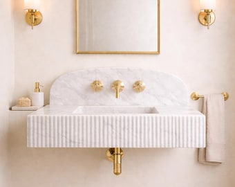 Marmor Waschbecken Carrara Weiß: Handgefertigte Personalisierte Marmor Waschtisch - Geriffelte Vorderseite