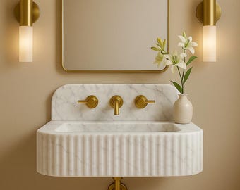 Hand geschnitzte Carrara Marmor Wand befestigte Wanne, kundenspezifische weiße Stein-Becken