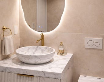 Carrara Marmor Schüssel Waschbecken, Benutzerdefinierte Größe Badezimmer Becken, Naturstein Oval Schiff