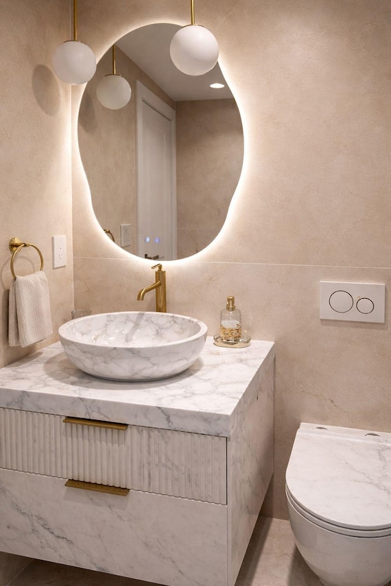 Carrara Marble Bowl Sink, Custom Size Bathroom Basin, Natural Stone Oval Vessel