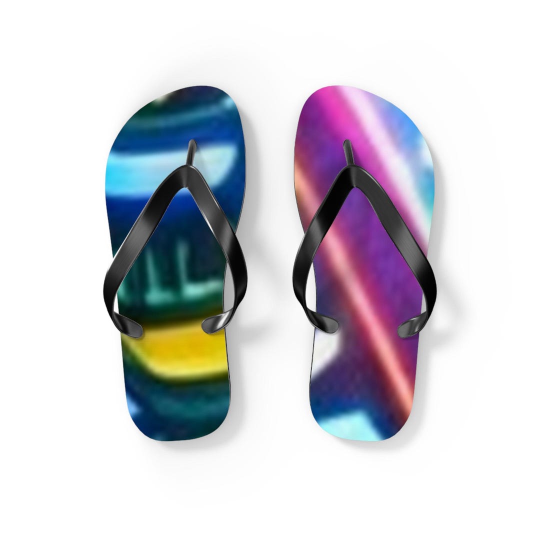 Colorful Neon Abstract Flip Flops | Galaxy Gradient Beach Sandals - Etsy