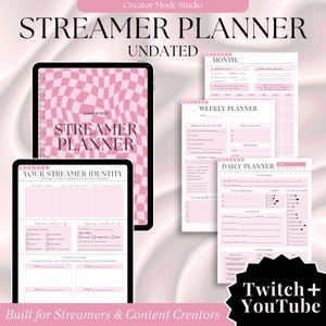 Agenda digital rosa sin fecha para streamers/creadores de contenido / Twitch, YouTube, TikTok (descarga digital)