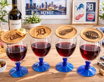 Detroit Sports Weinglas Toppers Set | Lions Tigers Red Wings Kolben | Aperitif-Deckeln | Fußball-Party-Wein-Zubehör | Geschenk für Fans