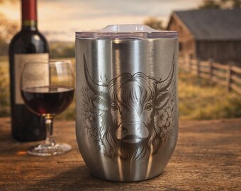 Highland Cow Stainless Steel Tumbler – Laser Engraved Farmhouse Drinkware
