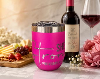 Laser Engraved Pink Faith Tumbler | Christian Wine Cup | Inspirational Stainless Steel Travel Mug | Gift for Women | Faith Based Drinkware