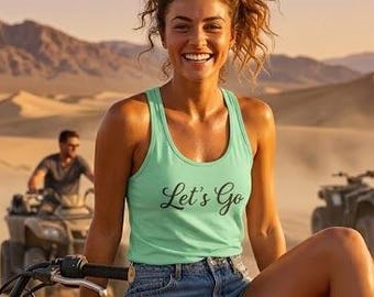 Camiseta de tirantes inspiradora Let's Go Playful - Top motivacional con espalda deportiva para mujer - Regalo para mamá