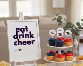 Letreros imprimibles para fiesta de fútbol americano / Colores de los Patriots / Decoración moderna para el día del partido (Descarga instantánea)