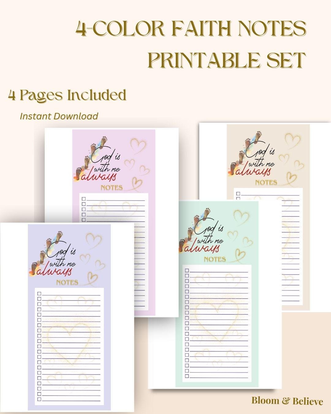 Faith Notes Printable Set, Bible Study Notepad, Christian Stationery ...