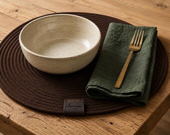 Handmade Dark Brown Braided Round Placemats, Chocolate Dining Decor (Set of 2)