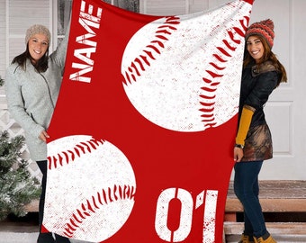 Personalized Baseball Blanket with Custom Name Number, Characters, Fleece Mink Sherpa Blanket, Birthday Home Decor, Gift for Dad, Son, Baby