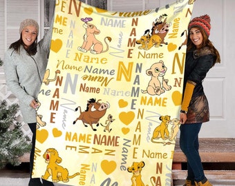 Custom Name Lion and Friends Blanket, Quilt Blanket, Cartoon Movie Blanket, Fleece Mink Sherpa Blanket, Birthday, Bedroom Decor, Gifts Baby