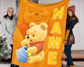 Custom Name Winnie the Pooh Blanket, Cartoon Movie Blanket, Throw, Characters, Fleece Mink Sherpa Blanket, Birthday, Home Decor, Gift Baby