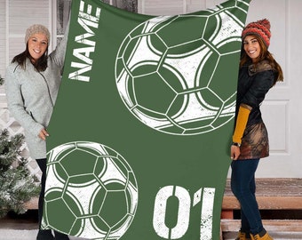 Personalized Soccer Blanket with Custom Name Number, Characters, Fleece Mink Sherpa Blanket, Birthday Home Decor, Gift for Dad, Son, Baby