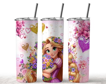 Rapunzel Princess Tumbler 20oz skinny png, Cartoon Movie, Gift Cup Wrap, Love, Birthday, Straight &Tapered Tumbler Design, Digital Download