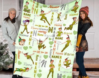 Custom Name Peter Pan Blanket, Quilt Blanket, Cartoon Movie Blanket, Fleece Mink Sherpa Blanket, Birthday, Bedroom Decor, Gifts Baby, Lovers