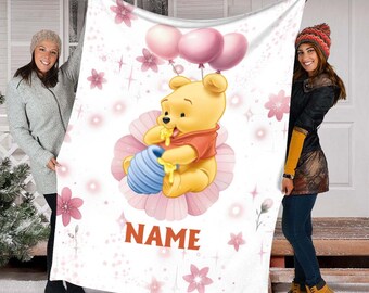 Custom Name Winnie the Pooh Blanket, Cartoon Movie Blanket, Throw, Character, Fleece Mink Sherpa Blanket, Birthday, Bedroom Decor, Gift Baby