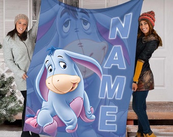 Custom Name Winnie Eeyore Blanket, Cartoon Movie Blanket, Throw, Characters, Fleece Mink Sherpa Blanket, Birthday, Home Decor, Gift Baby