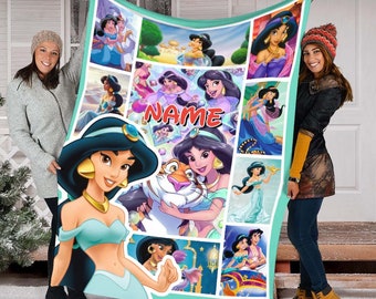 Custom Name Princess Jasmine Blanket, Cartoon Movie Blanket, Throw, Characters, Fleece Mink Sherpa Blanket, Birthday, Home Decor, Gift Baby
