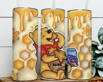 Custom Name Winnie Pooh Tumbler 20oz skinny Png, Cartoon Movie, Personalities,Sublimation,Straight &Tapered Tumbler Design, Digital Download