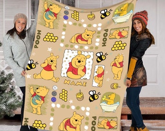 Custom Name Winnie the Pooh Blanket, Cartoon Movie Blanket, Throw, Characters, Fleece Mink Sherpa Blanket, Birthday, Home Decor, Gift Baby