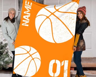 Personalized Basketball Blanket with Custom Name Number, Characters, Fleece Mink Sherpa Blanket, Birthday Decor, Gift for Dad, Son, Baby