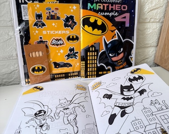 Libro de Colorear Batman Personalizado con Lápices y Pegatinas, Cuaderno para Pintar Superhéroes, Detalle Cumpleaños Infantil