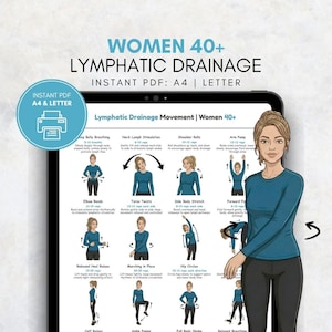Lymphatic Drainage Routine for Women 40+, Lymph Exercise Chart, Movement and Breathing Exercises, Gentle Circulation Exercise PDF Poster image 8