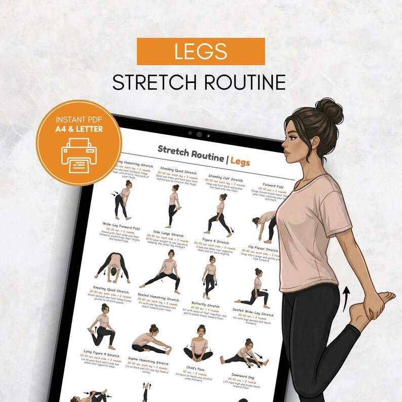 Legs Stretching Routine Leg Stretch Routine Printable Poster | Lower Body Stretching Exercises ...