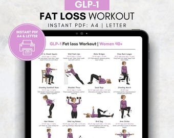 GLP-1 Fat Loss Workout for Women 40+, Low Impact Workout, GLP-1 Friendly Exercise Plan, Fat Loss Home Workout, Gentle Strength Routine PDF