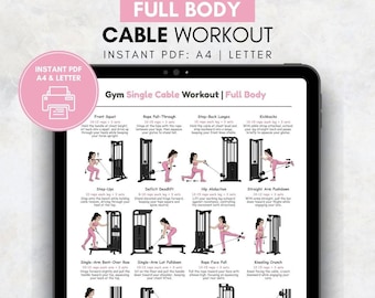 Full Body Single Cable Workout for Women Printable Poster | Women’s Gym Exercise Chart | Gym Cable Machine Routine | Fitness Home Gym Art